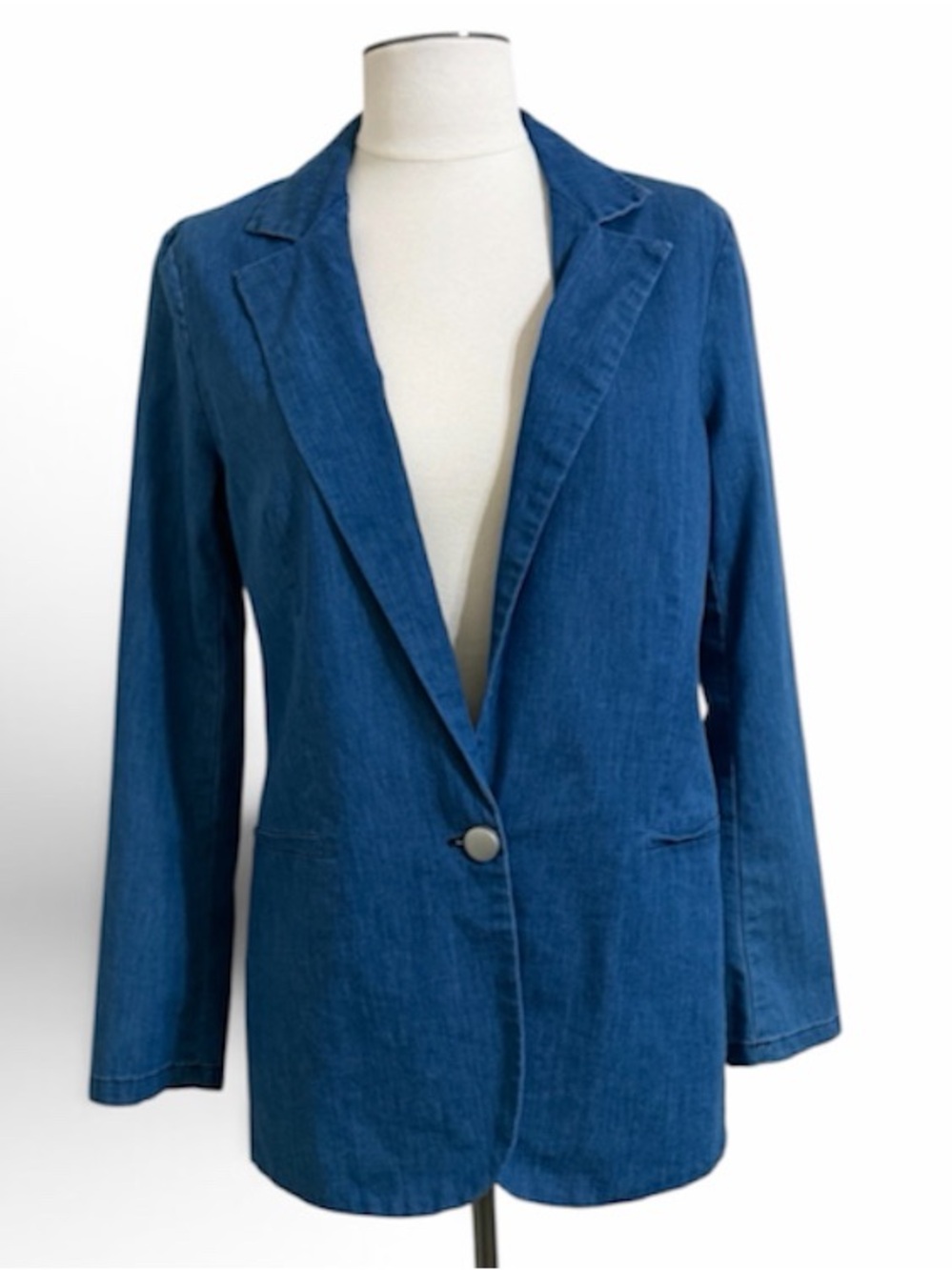 SUSY MIX classic blue chambray denim single-button blazer